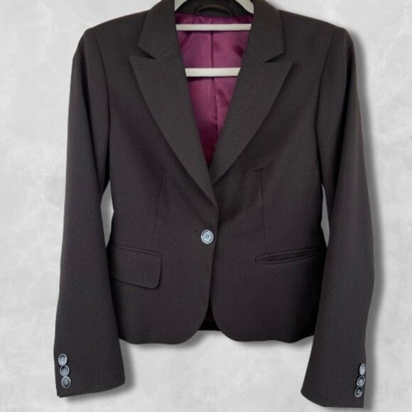 Pierre Cardin Paris Button Cuffs Fitted Blazer Jacket Chocolate Brown Sz 4 NWOT - Picture 1 of 11